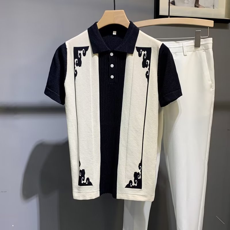 Men's Clothing Summer new business short-sleeved polo shirt men's Korean-style fashion British knitted half-sleeve lapel T-shirt high-end