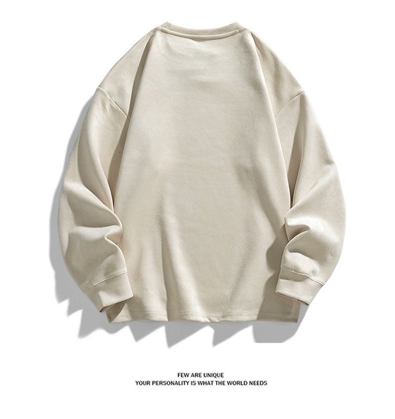Herren Rundhals-Kapuzenpullover, trendiges Pullover-Oberteil für Herren, einfarbige große Herbstjacke aus Wildleder_voghion.com