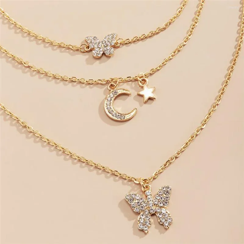 Colliers pendentifs mode bohème plaqué or argent couleur cristal papillon lune étoile collier pour femmes collier ras du cou multicouche_voghion.com