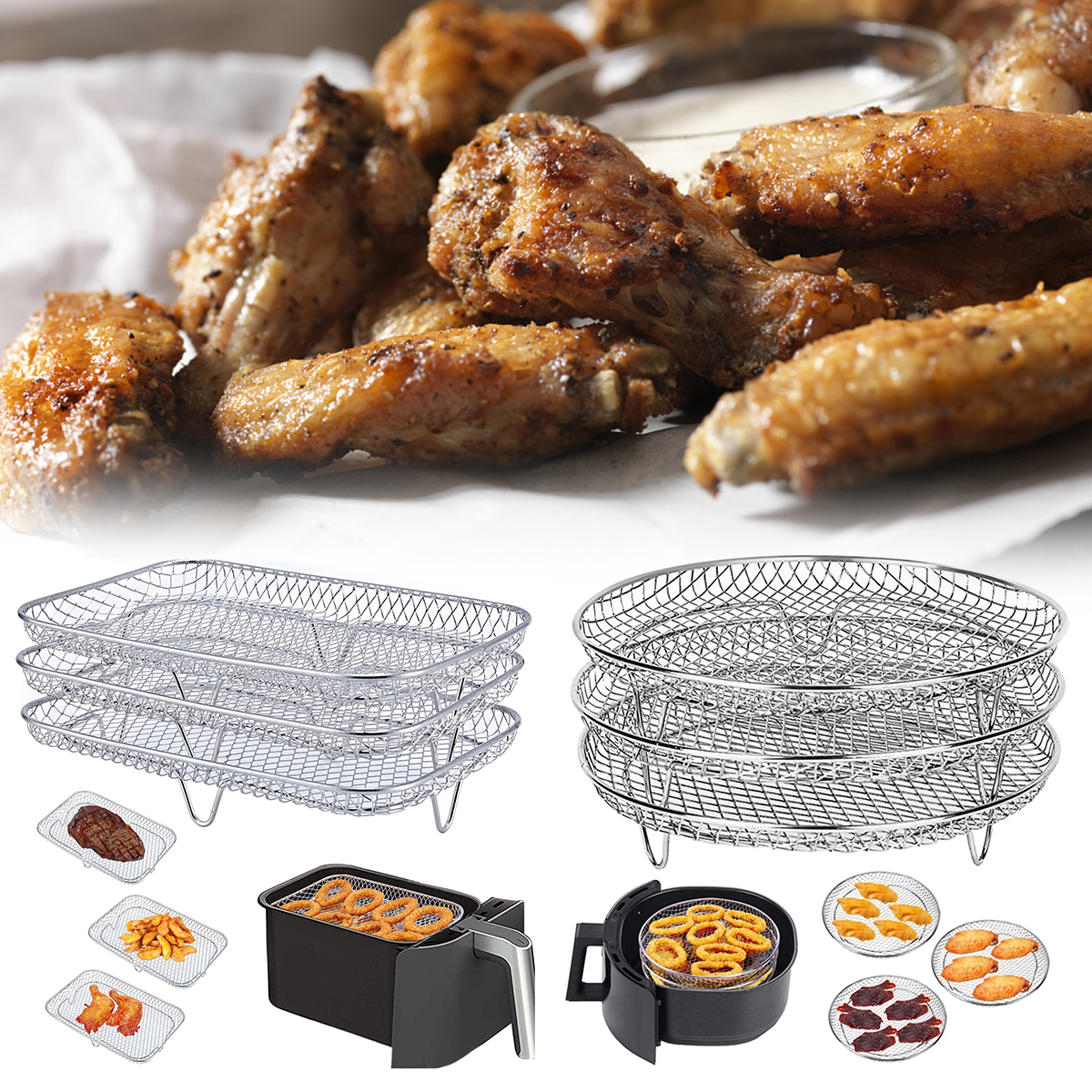 Bratenrost Kompatibel Mit Den Meisten Luftfritteusen Luftfritteusen-zubehör Edelstahl Luftfritteusen-rost Dampfgarer Bratenrost_voghion.com