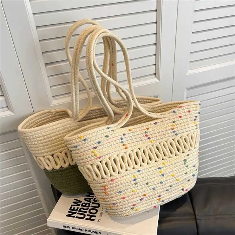 Nuove borse estive da donna in maglia a tracolla, grande capacità, in cotone cavo, casual, da spiaggia, per le vacanze, ecologiche, riutilizzabili_voghion.com