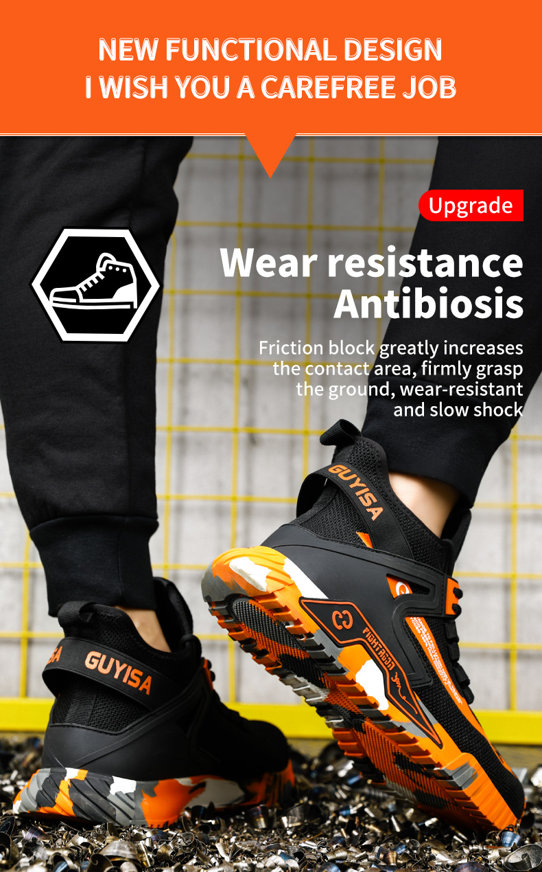 Buty robocze GUYISA dla mężczyzn z metalowym noskiem, odporne na rozbicie i przebicie, oddychające, w kolorze pomarańczowym 0296RE CN39-44_voghion.com