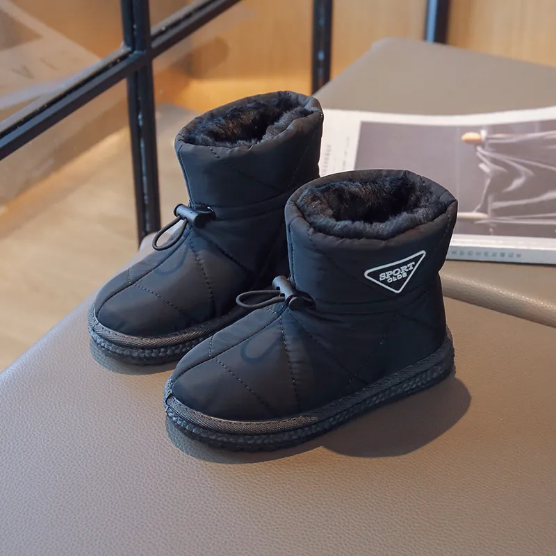 Winter Kids Snow Thick Fur Morden Sewing Elastic Band Children Youth Flat Black Brown Non-slip Cutefeet Warm Boys Girls_voghion.com