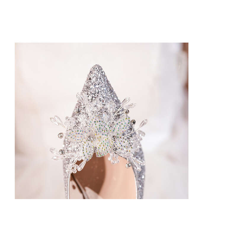 Leisurely Wedding Banquet High Shallow Mouth, Glitter Rhinestones, Bow, Single Shoes, Women's Shoes_voghion.com