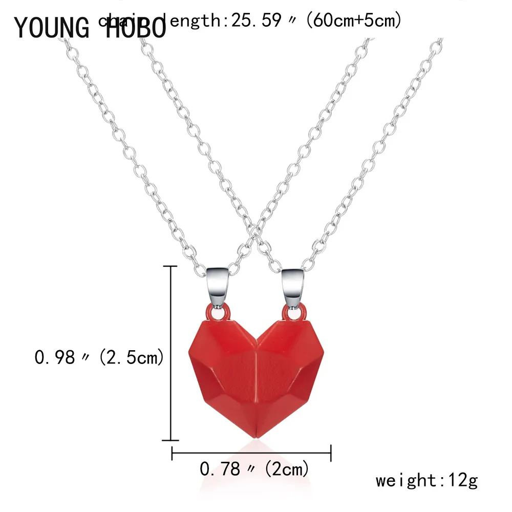 Colliers pendentifs HOBO 2Pcs/Lot Collier couple magnétique Amitié Coeur Distance Charme à facettes Femmes Saint Valentin_voghion.com