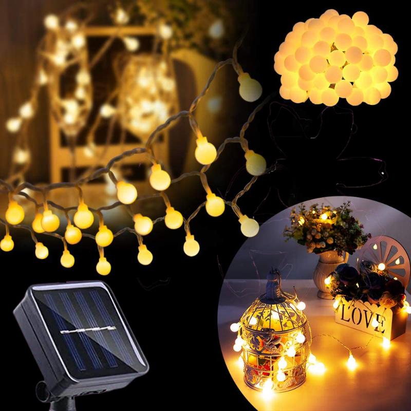 Fio de luzes solar com bolas led impermeável para jardim_voghion.com