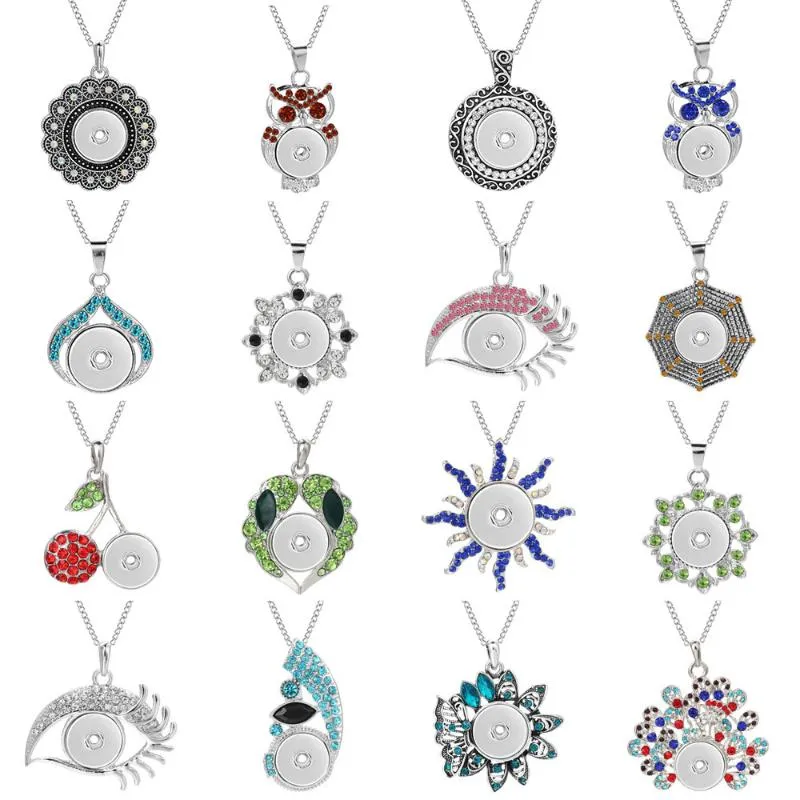 Snap Button Pendant Necklace With Rhinestone Crystal Flower Design_voghion.com