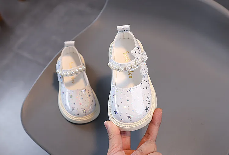 Jenter Vår Småbarn Barn Mote Prinsesse Festsko Barn Uformelt Lakkert Skinn Perler Stjernesko Myke Såler Størrelser_voghion.com