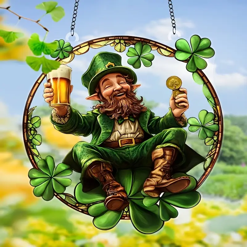 Gelukskabouter-zonnevanger - 23 cm gekleurd acrylkunstwerk. Feestelijke Ierse decoratie voor St. Patrick's Day of als decoratie voor in huis._voghion.com