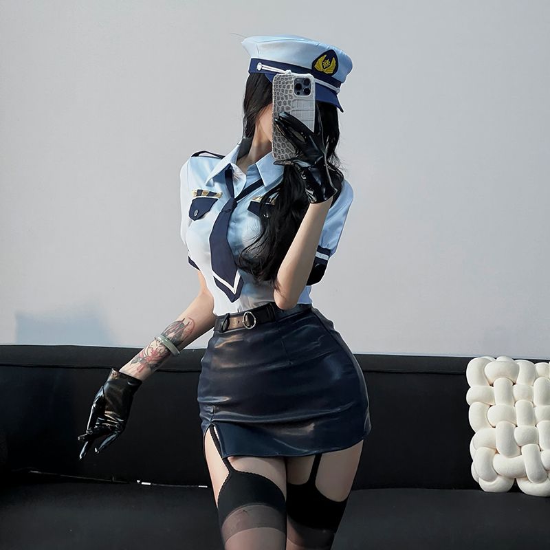 Déguisement sexy de policière de style marine, costume de cosplay pur désir, hôtesse de l'air de la cour de nuit, secrétaire, uniforme taille reine_voghion.com