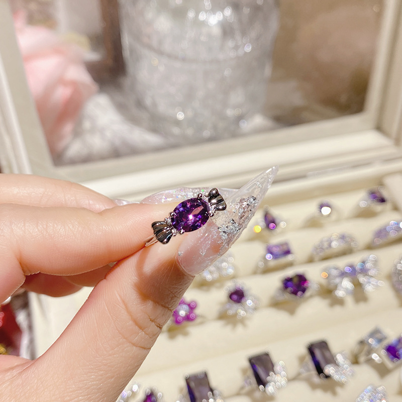 Elegant Purple Diamond Ring Gold Plated Luxurious Sparkle_voghion.com