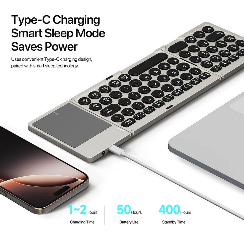 Foldable Bluetooth Mini Keyboard With Touchpad & Holder For Phones Tablets PC IOS Android Windows Mac Compatible_voghion.com