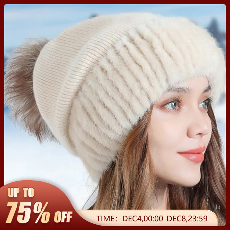 Winter Fleece Warm Beanie Women's Fashion Mink Down Cold Thick Ski Hat