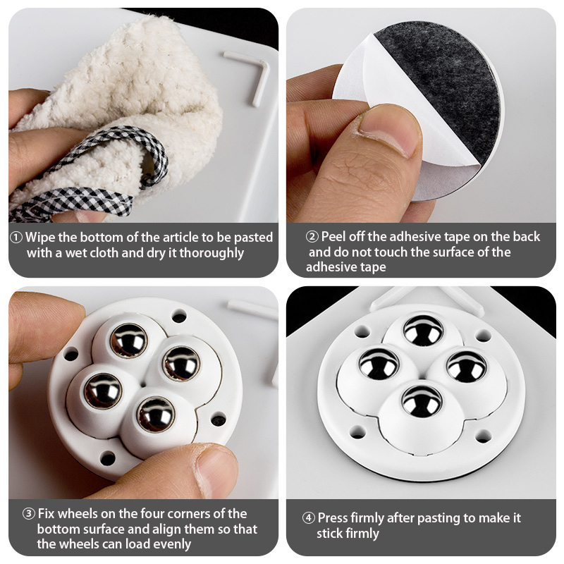 4 Teile/satz Stumm 4 Perlen Ball Universal Rad Selbstklebende Riemenscheibe Basis Für Möbel Lagerung Box Nachttisch Bewegen Zubehör_voghion.com