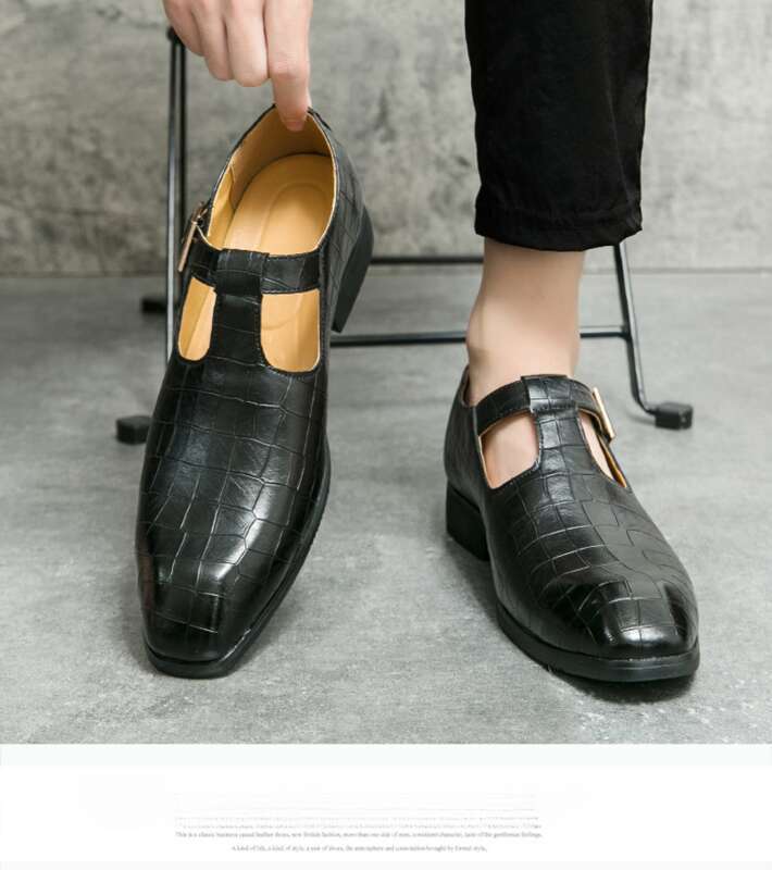 Læder til efteråret business kjole, overdimensioneret afslappet blød sål sorte mænds bryllup og gommens sko_voghion.com