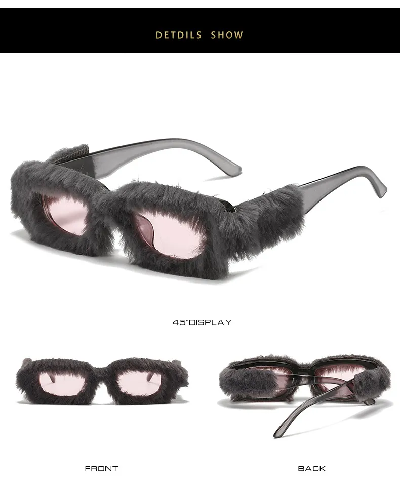 Furry Rectangle Sunglasses For Women Trendy Stylish Winter Shades_voghion.com