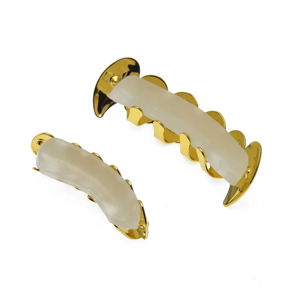 Mundzubehör Bio Kupfer vergoldet Hip Hop Schmuck Zähne Grillz Caps oben und unten goldene Grills Set Zahnfassung_voghion.com