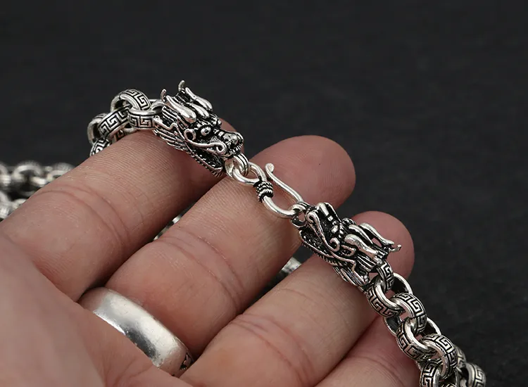 Kjeder Mote Mann Sterling Sier Halskjeder Vintage Kinesisk Stil Drage Formet Lenkekjede Kreative Mannlige Smykker_voghion.com