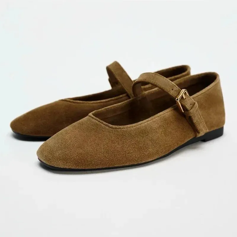 Brown Barefoot Mary Jane Flats For Women Comfortable Walking Shoes_voghion.com
