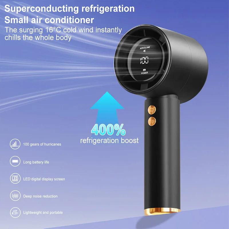 Ventilateur turbo portable à main avec écran led et recharge usb_voghion.com