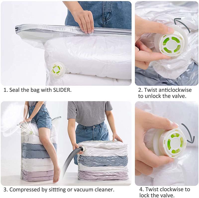 TOOL FREE Vacuum Bag Clothes Quilt Storage Bags Hand Compressed Saving Space Seal Packet Compression Organizer for Home Travel_voghion.com