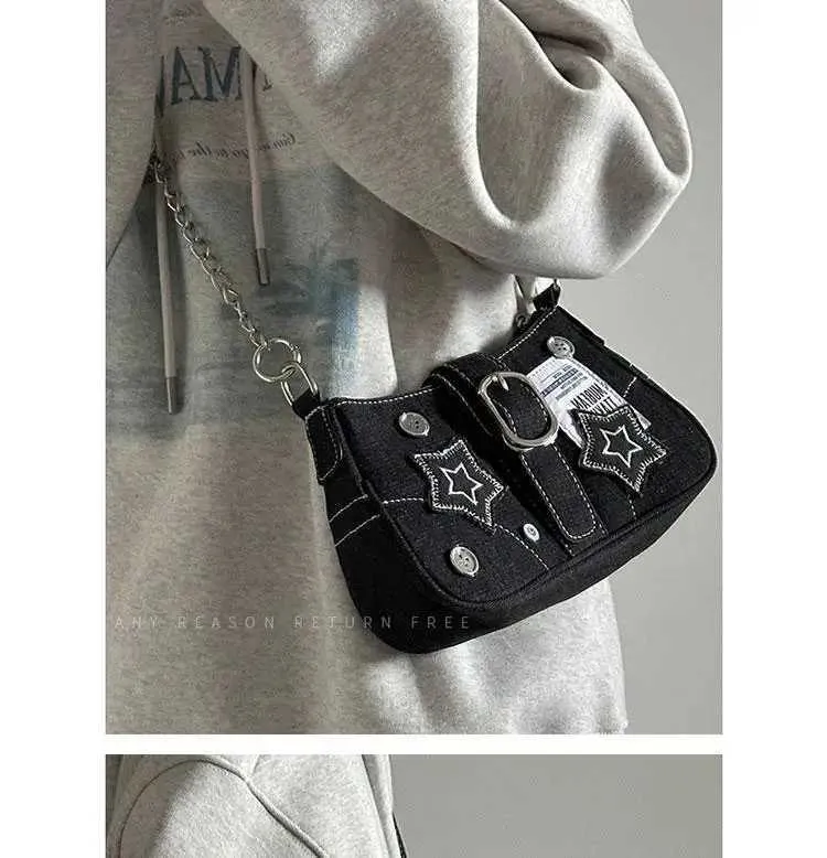 Star Pattern Shoulder Bag Y2k Style Canvas Handbag For Women_voghion.com