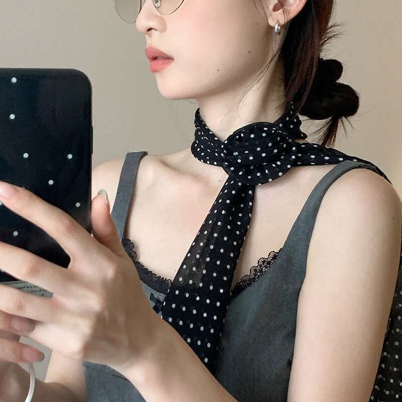 Sciarpa a nastro con motivo a onde lunghe in seta di alta qualità da donna, 2025, nuova rosa, versatile, collo, nero_voghion.com