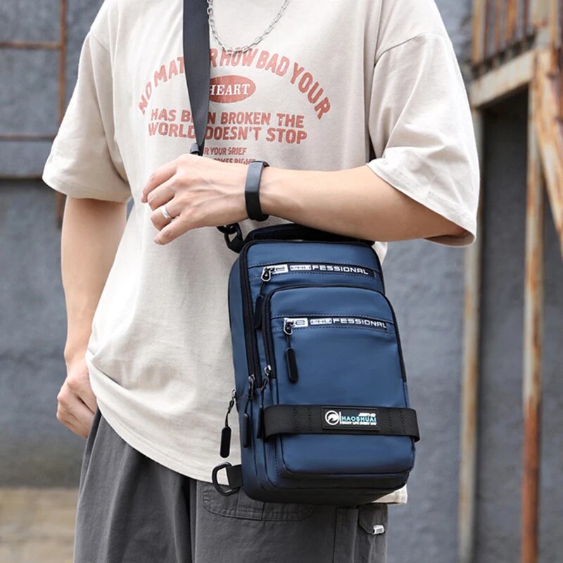 Mode Nylon Rucksack Daypack Männer Cross Body Brust Taschen Pack mit USB Lade Port Reise Männlichen Knapsack Rucksack_voghion.com