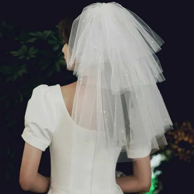 Hair Jewelry Short Small Head Veil Bow Fluffy Yarn Bride Wedding hair accessories_voghion.com