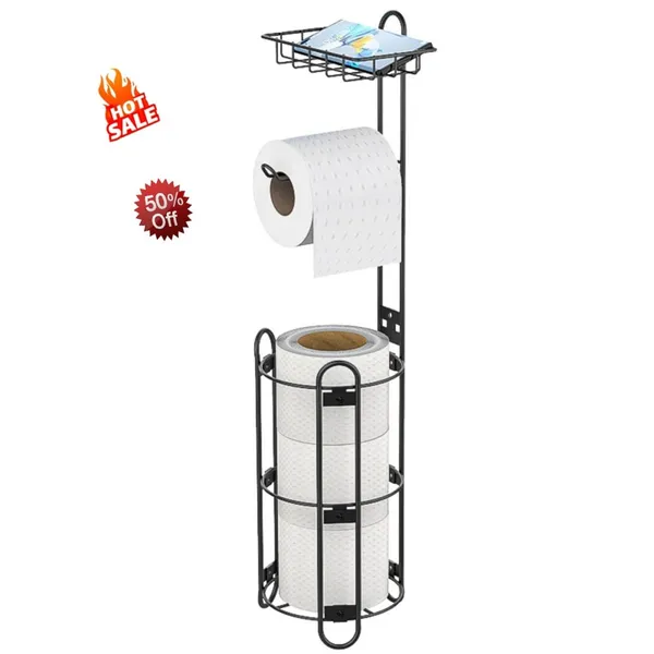 Supporto per carta igienica, supporto per carta igienica nero, supporto per rotolo di carta igienica in acciaio inossidabile antiruggine, supporto da pavimento per bagno_voghion.com