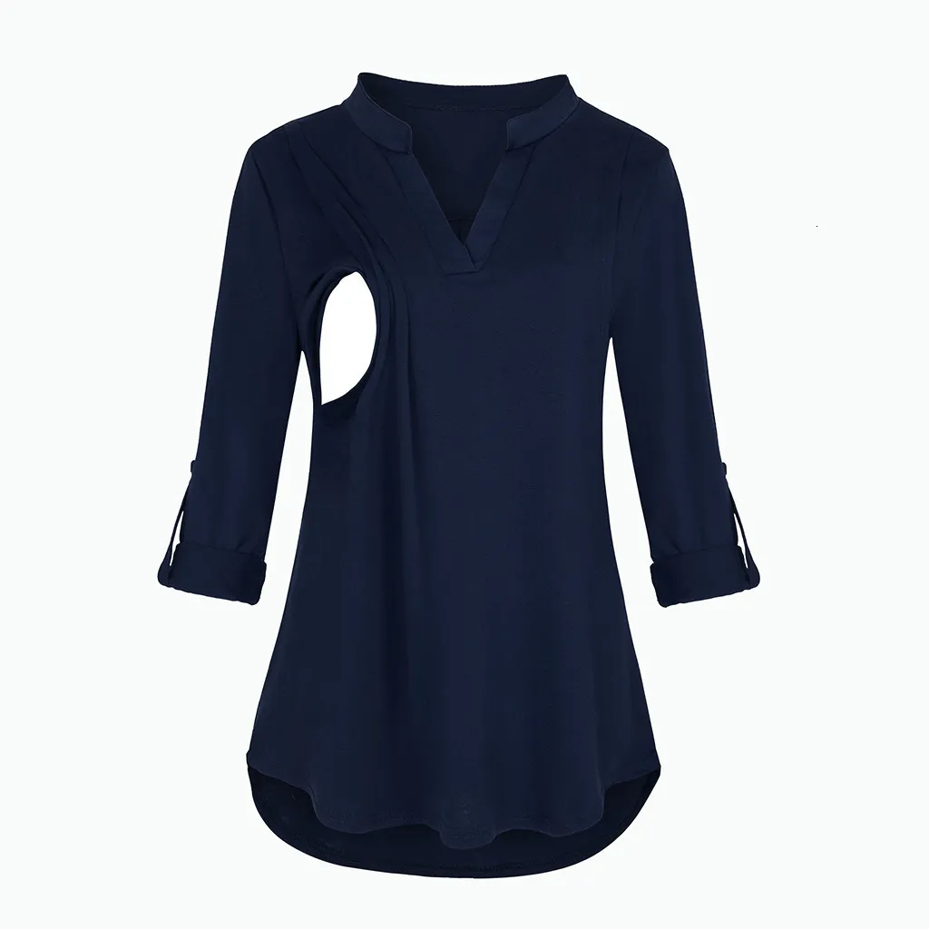 Tees Annelik Emzirme Tişörtü V Yaka Bluzlar Gömlekler Uzun Kollu Çizgili Emzirme Üstleri Hamile Kadınlar İçin Giysiler_voghion.com