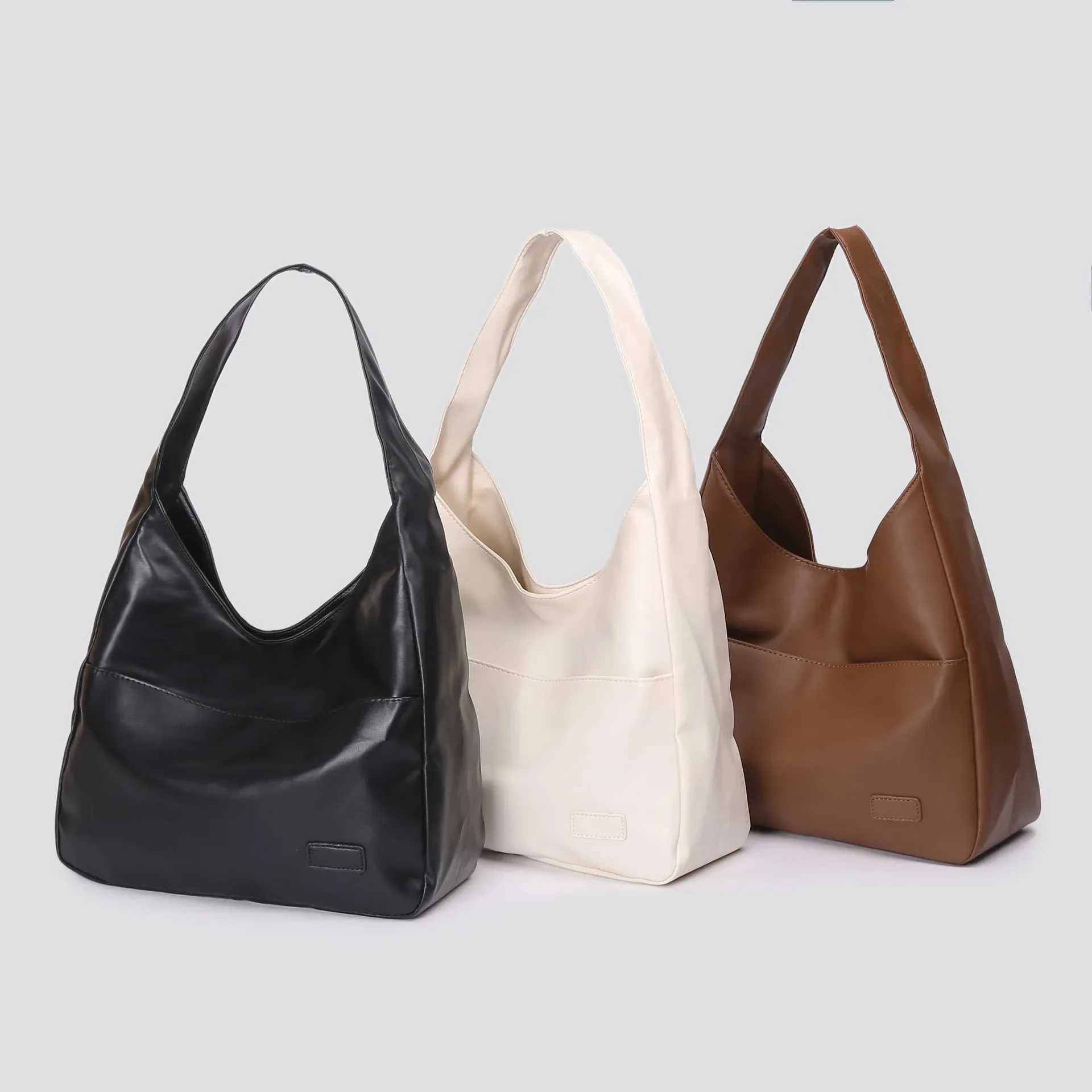 Large capacity new black leather simple casual womens handbag sturdy and durable shoulder bag Y241025_voghion.com
