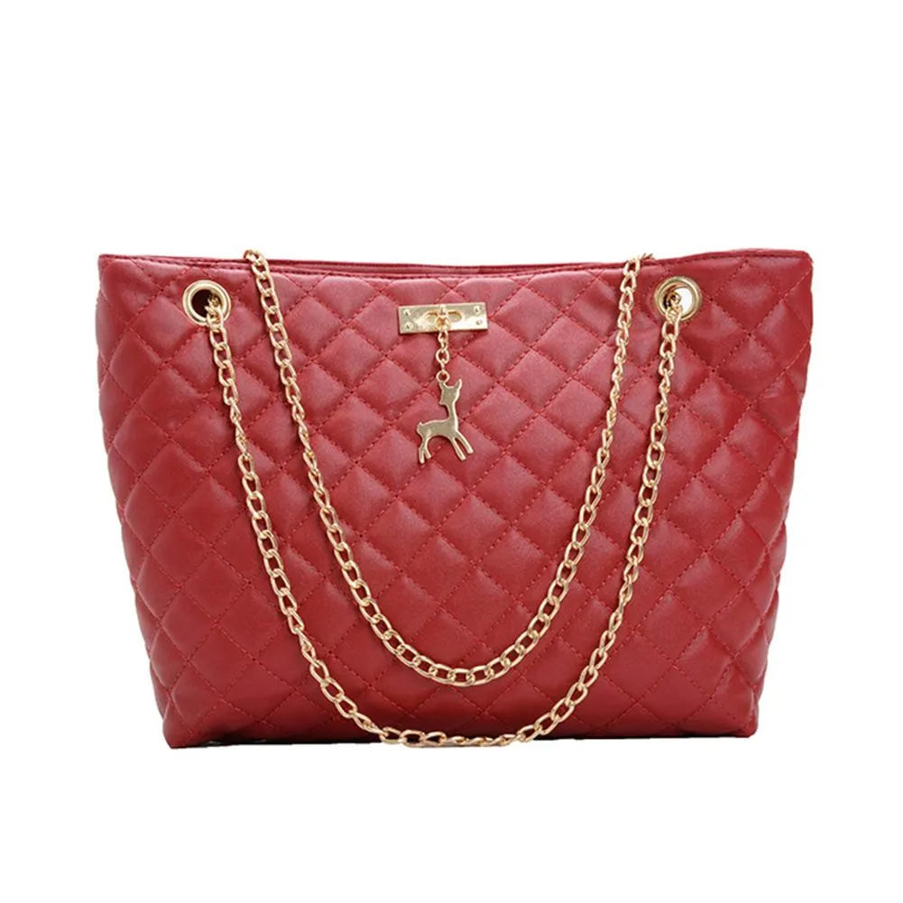 Classic Dia Lattice Handbag Fashion Women Large Capacity Top-handle Bags Pure Color Thin Chain Shoulder Crossbody Bag_voghion.com