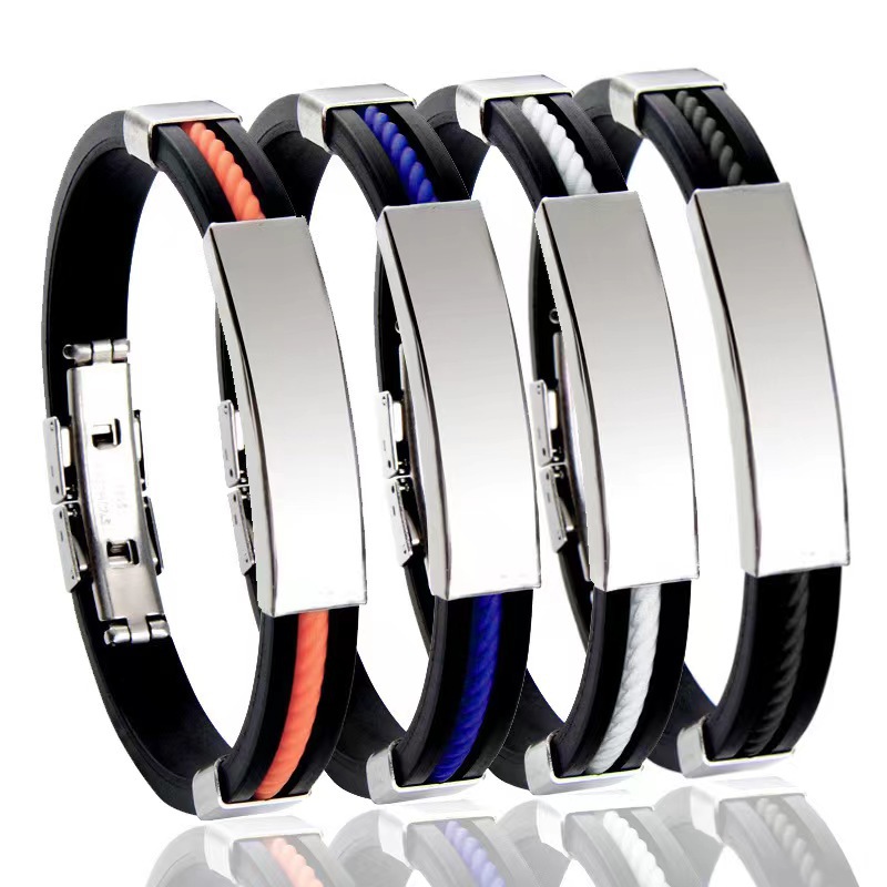 Bracciale in silicone e titanio da uomo con incisione fai da te, 2 pezzi, bracciale in acciaio inossidabile a forma di stella_voghion.com