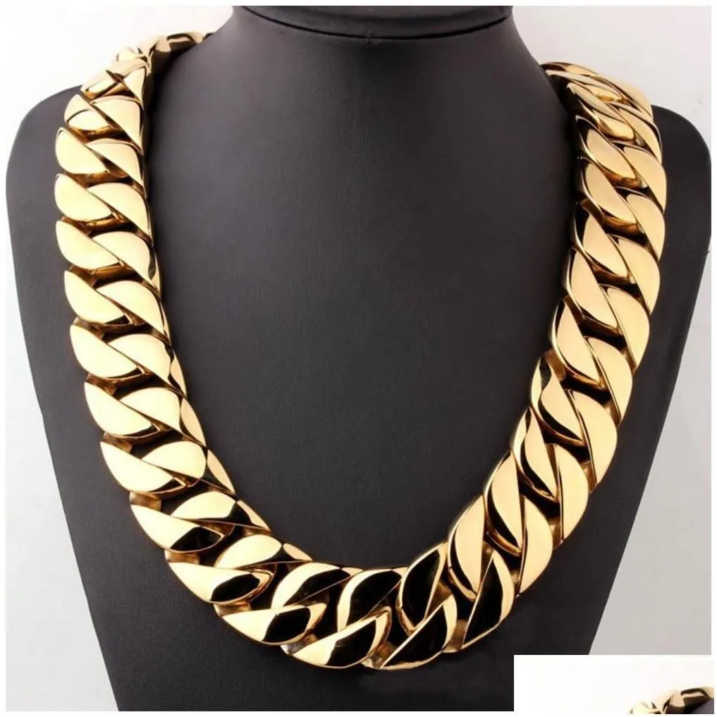 Kettingen op maat 2M Miami Cubaanse schakelketting ketting roestvrij staal goudkleur heren hiphop rock sieraden drop levering_voghion.com