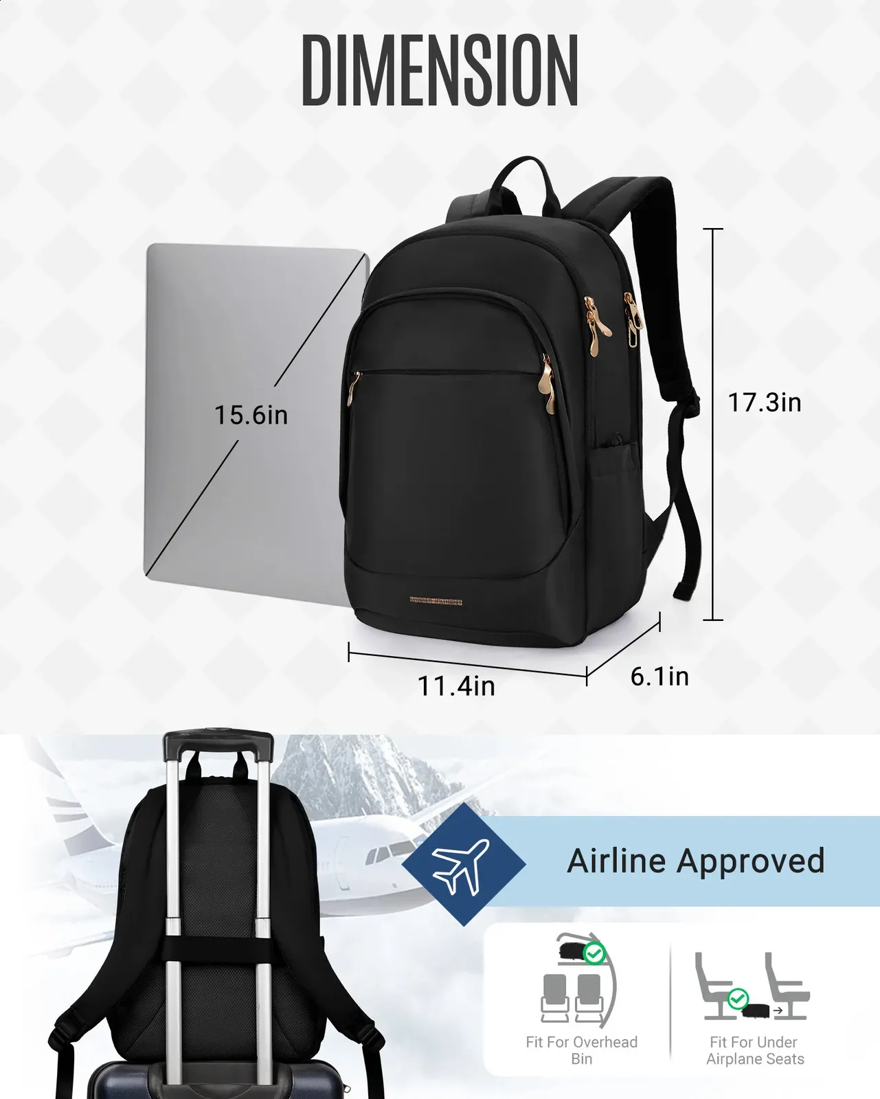 LIGHT FLIGHT Utazás nőknek 15,6 hüvelykes lopásgátló laptop hátizsák USB töltőnyílással, vízálló főiskolai könyvtáska_voghion.com