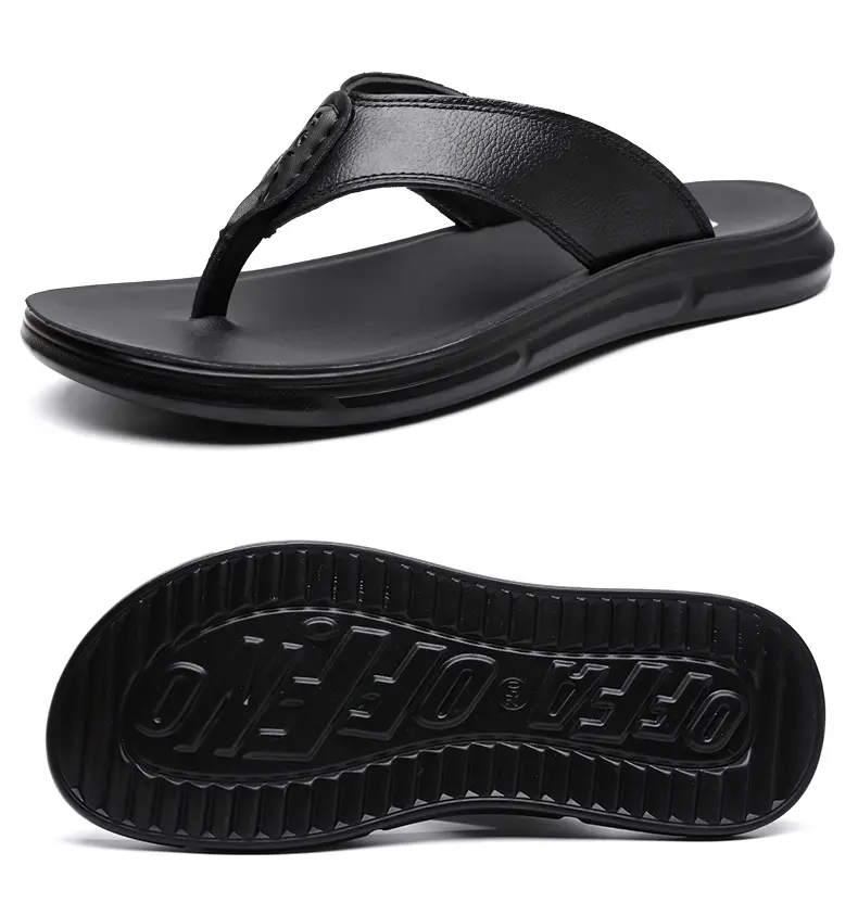 Sandálias de couro bovino de primeira camada, chinelos casuais de verão com estampa espinha de peixe, ideais para uso externo._voghion.com