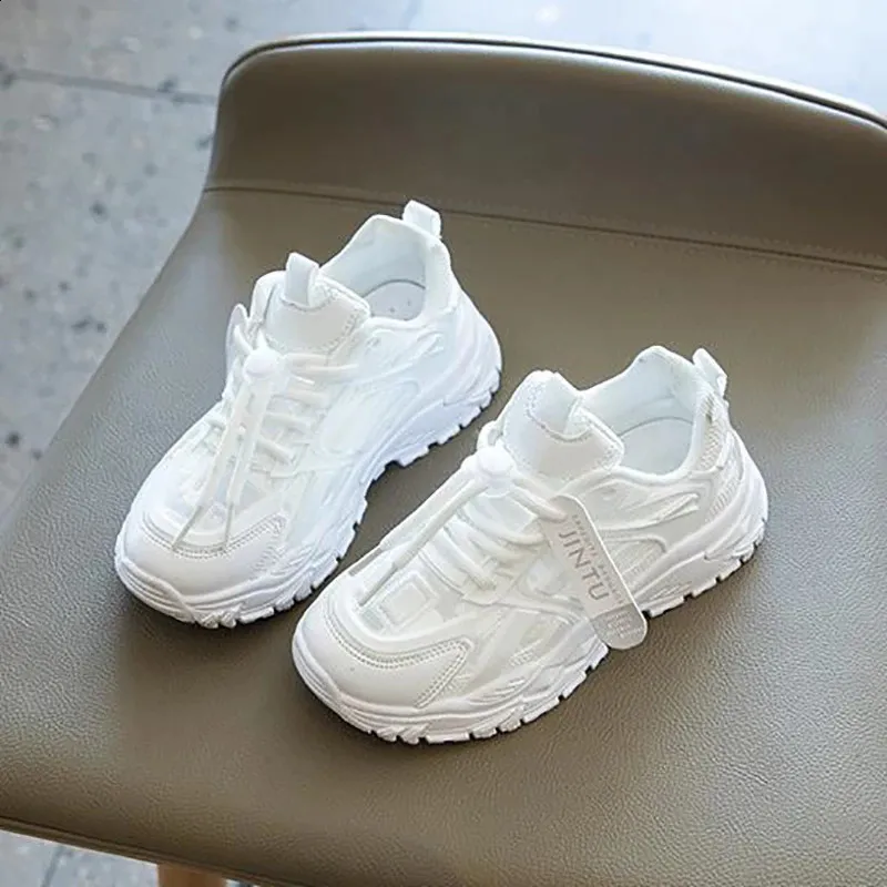 Tênis de corrida infantil para meninos e meninas, novo, casual, esportivo, confortável e respirável, branco, tamanho 26 a 37_voghion.com