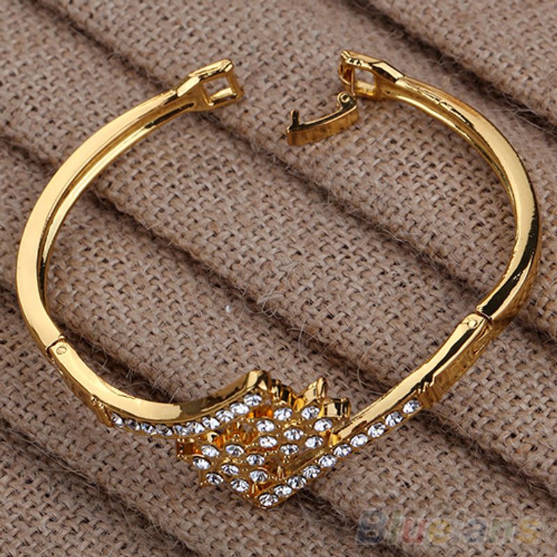 Shuosbai Women\'s Fashion Inlaid Rhie Symmetrical wer Cuff Bangle Bracelet_voghion.com