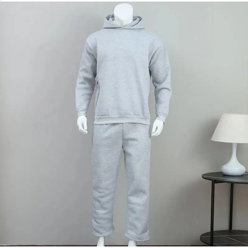 Casual Solid Couples Hooded Sweatshirt And Loose Sweatpants 2 Piece Suit Male Autumn Jogging Trousers Outfits Suits_voghion.com