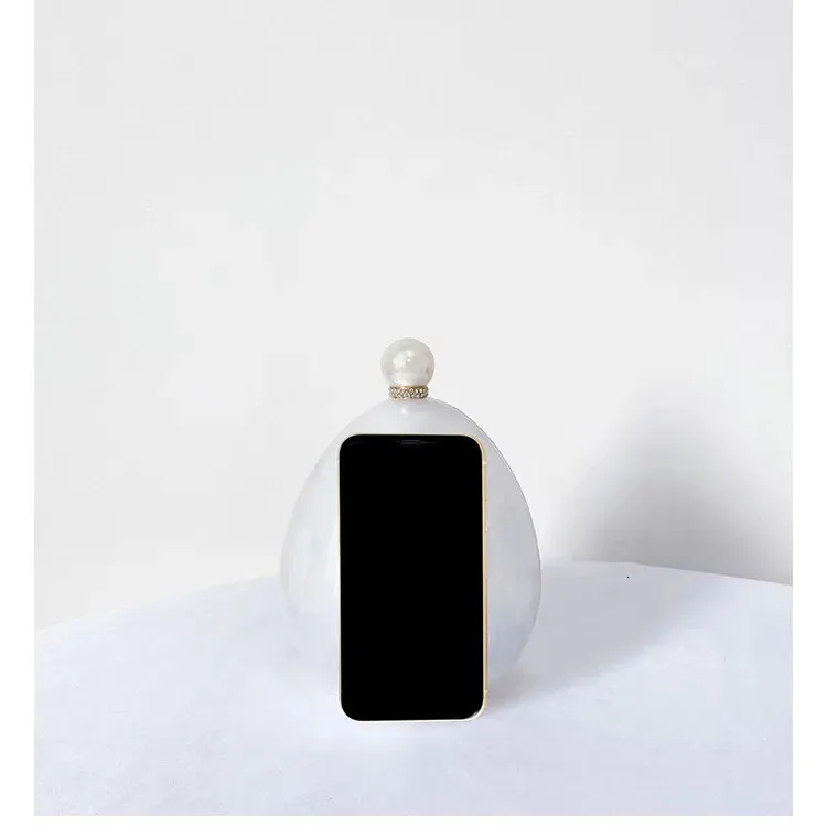 Perlehvid Marmor Oval Akryl Æske Clutches Pung Aftentasker Bryllup Rhie Håndtasker Brude PVC Kvindelige Mini Punge Taske_voghion.com