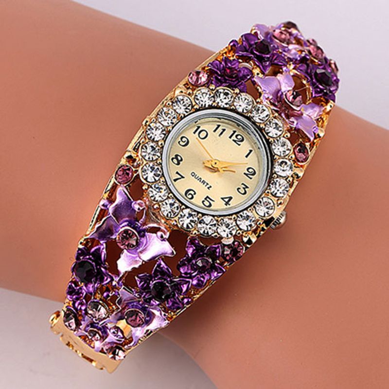 Yamaler Women \ 's Flower Butterfly Dress Watch Round Dial Strass Bracelet Montre-bracelet_voghion.com