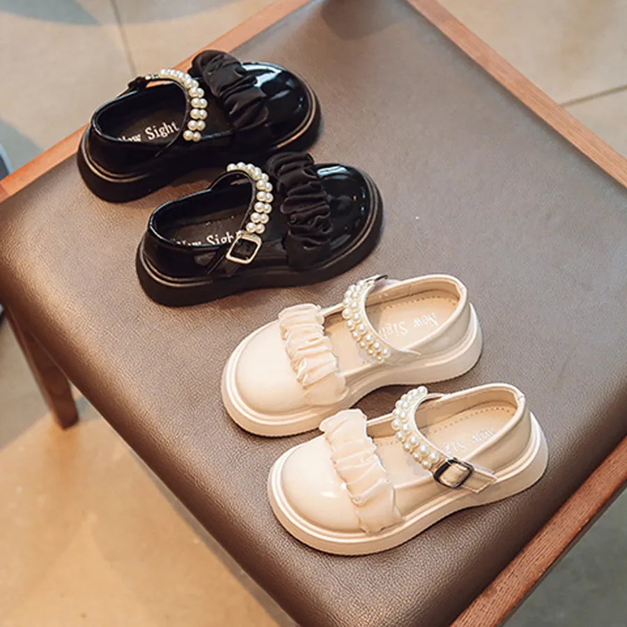 Meisjes leren kinderen Mary Jane glanzende parels en strik effen kleur baby casual prinses cutefeet voor kinderen feest bruiloft_voghion.com