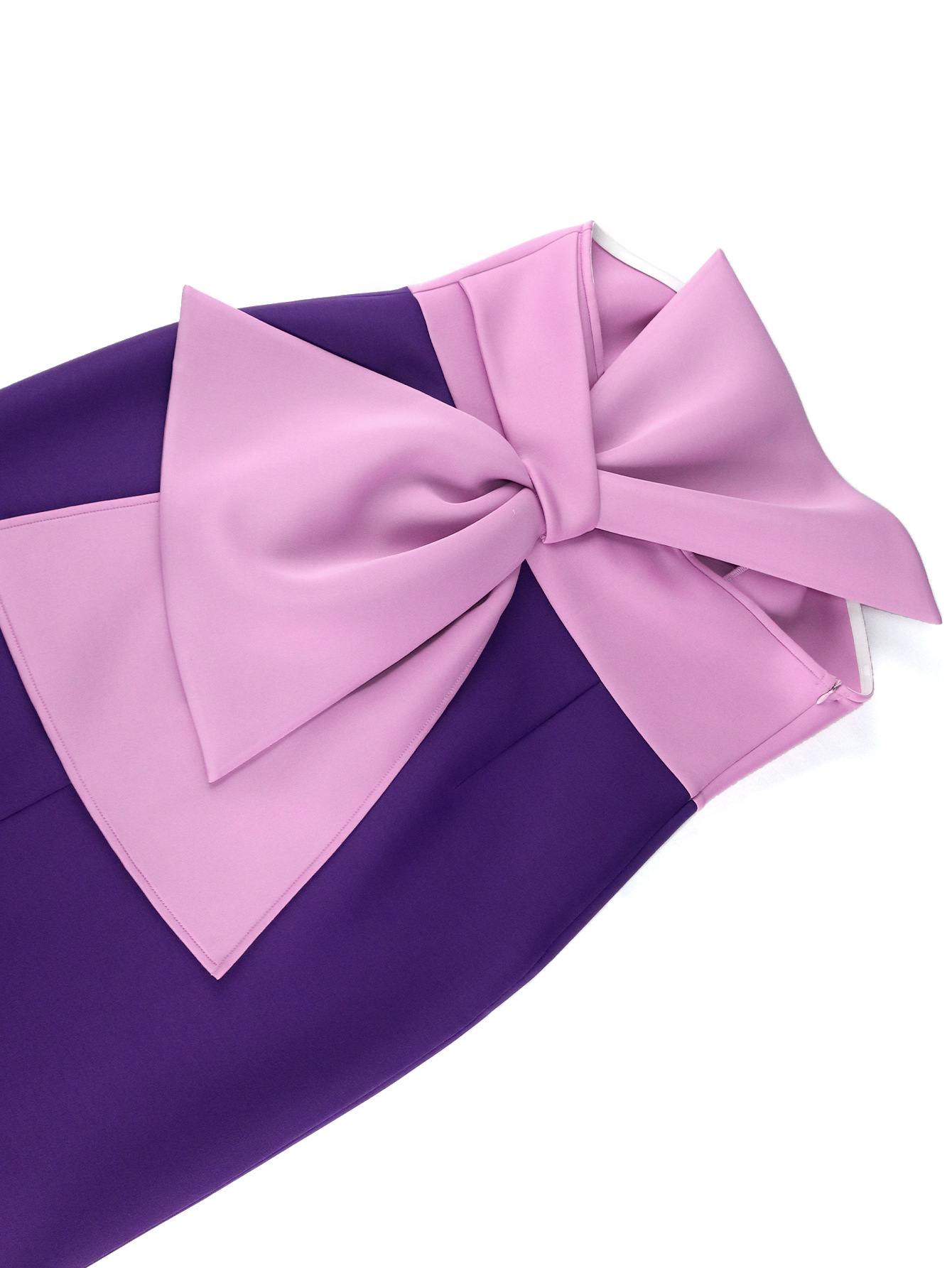 Women's large size color matching dress personality bow high waist slimming chest one-step skirt_voghion.com