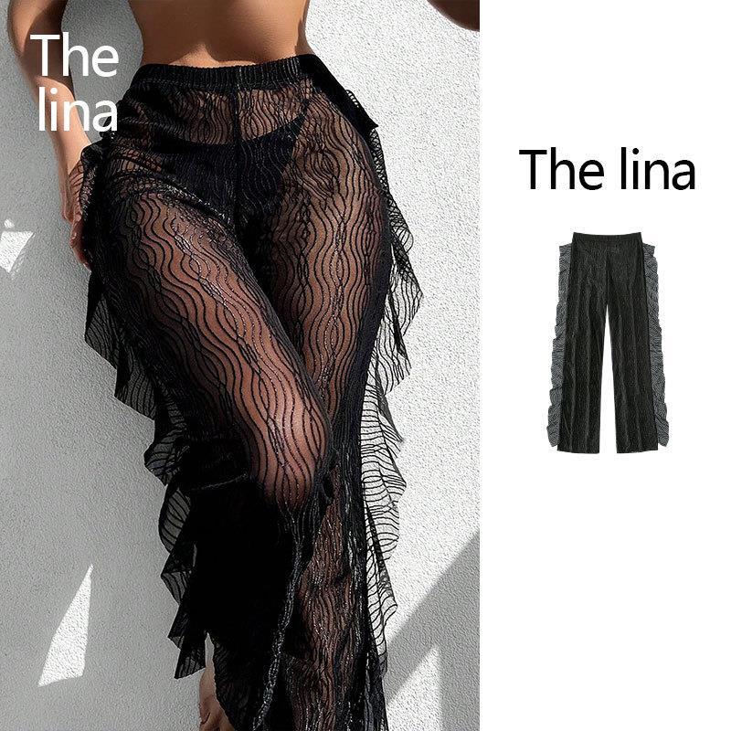 Damen Strandhose Rüschen Mode Mesh Badehose Hüfte gewickelt Bauch Hohe Taille Dreieck Badehose Damen_voghion.com