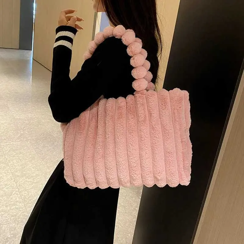 1PC Retro velika prostornina modna torbica za študente preprosta plišasta torbica Ba241031_voghion.com