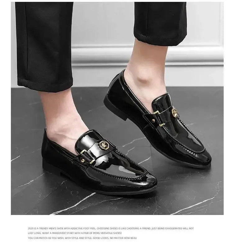 Black Loafers Slip-On Round Toe Fashion Mens Dress Wedding Shoes for Men Size 38-47 240703_voghion.com