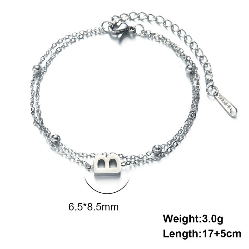 Personaliséiert Edelstahl-Bracelet mat 26 englesche Buschtawen aus Ttanium, duebel Schicht a ronne Perlen_voghion.com
