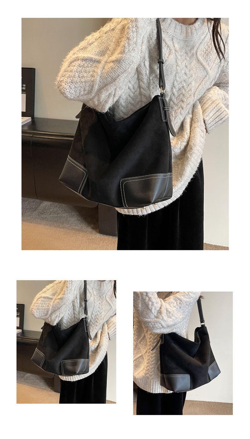 Suede Shoulder Bag For Women Large Capacity Trendy Tote Bucket Bag_voghion.com