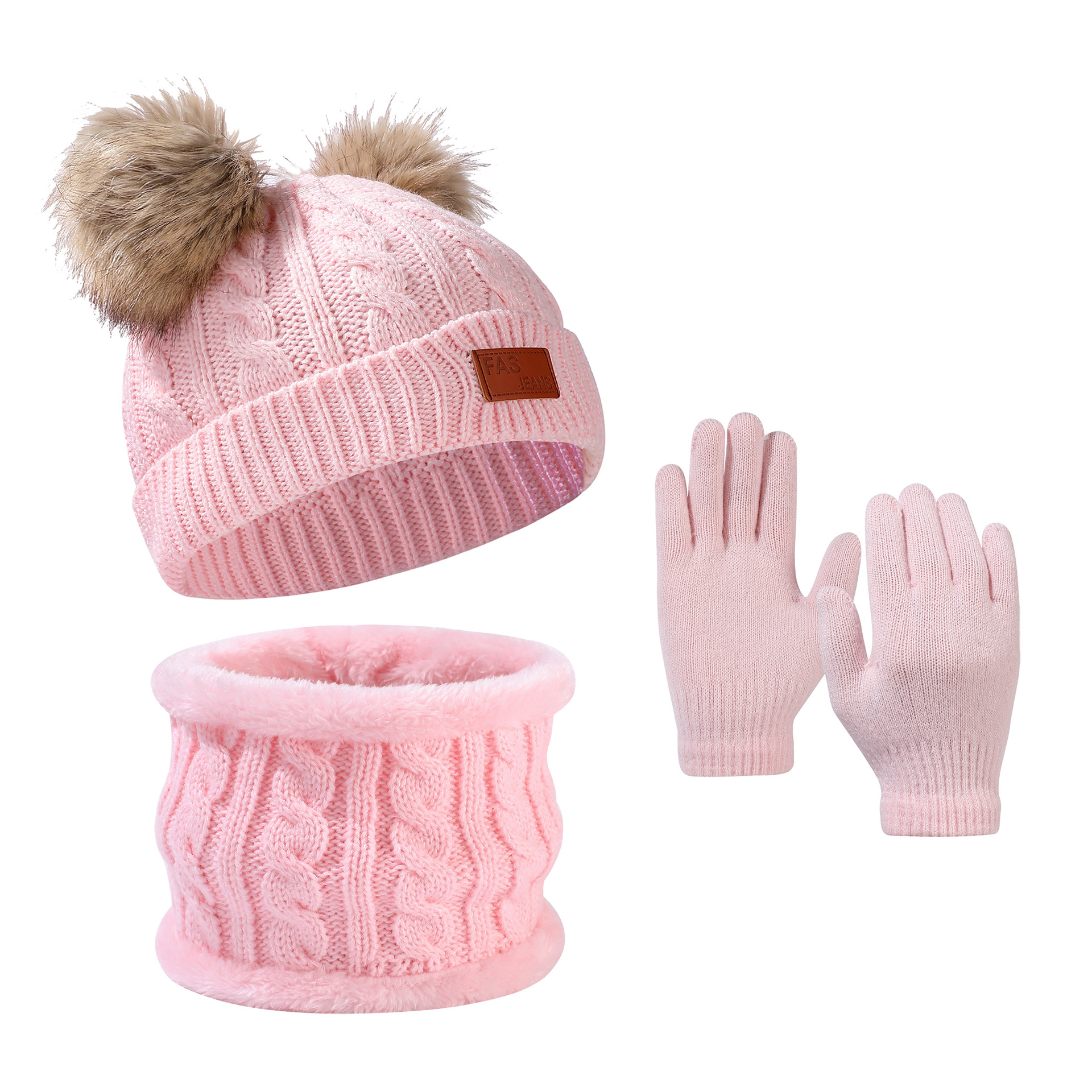Kids’scarf, hat & glove sets  Children’s hat gloves bib set twist children’s autumn and winter knitting hairball yarn